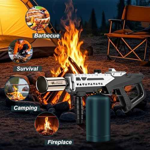 Propane Torch - Powerful Grill & Cooking Torch Gun - Adjustable Flamethrower - Culinary Blow Torch for Sous Vide, BBQ, Campfire, Charcoal Wood (Tank Not Included)
