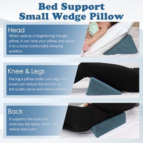 Small Wedge Pillow, Wedge Pillow for Bed Sores, Positioning Wedge, Mini Pillow for Laptop and Yoga, Small Foam Wedge for Chair (1 Unit, Light Blue)