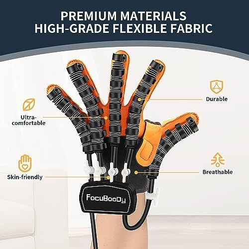 Rehabilitation Robot Gloves Equipment for Stroke Recovery, Hand Strength Exercise, and Adaptive Training Hemiplegic Finger with USB Chargeable Orange(Size Large) Left Hand