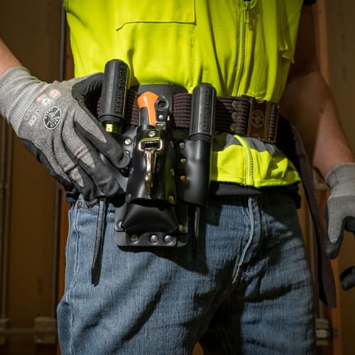 Klein Tools 5119 Tool Pouch, Multi Tool Holder with 4 Pockets and Knife Holder is Great for Electrician Gifts