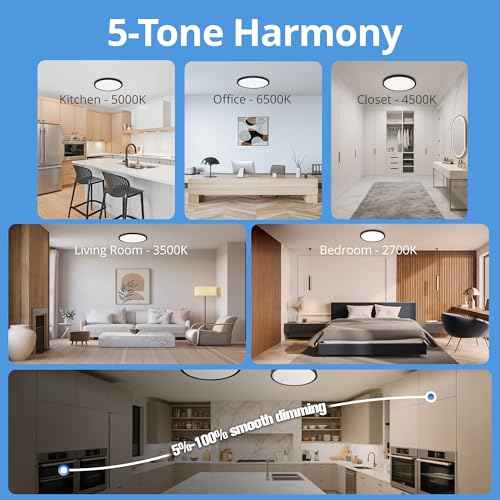 6 Pack 2640LM Dimmable LED Flush Mount Ceiling Light Fixtures, 5CCT (2700K-6500K) Selectable, 12 Inch 24W Slim Modern Ceiling Light for Bedroom Hallway Apartment Rental Units