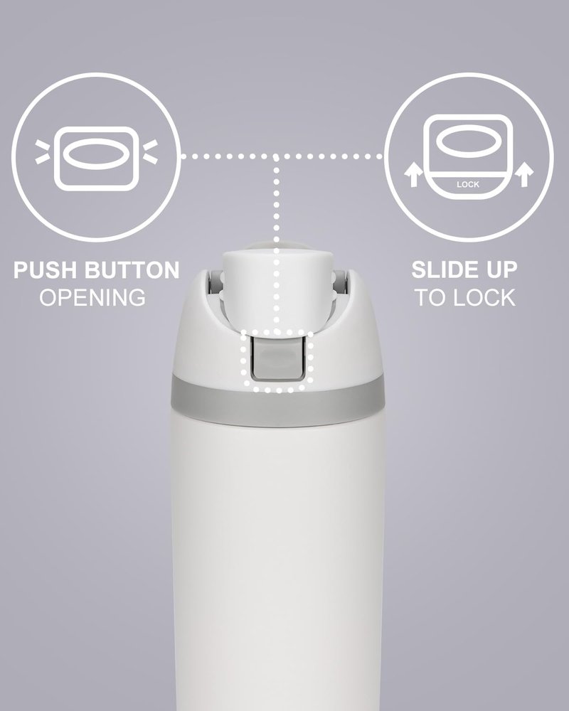 Fluxpur Insulated Water Bottle Sports Stainless Steel Water Bottle with Straw Travel Leakproof,16 Oz,White 10