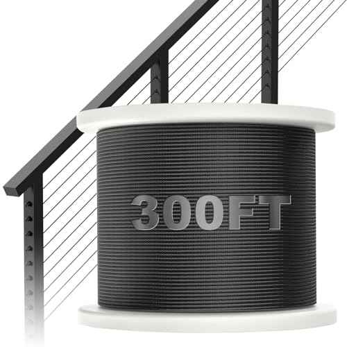 BLIKA 300FT 1/8" Black Stainless Steel Cable, T316 Marine Grade, Stainless Steel Wire Rope 7x7 Strand Construction, 1850lbs Breaking Strength Aircraft Cable for Deck Cable Railing, DIY Balustrades