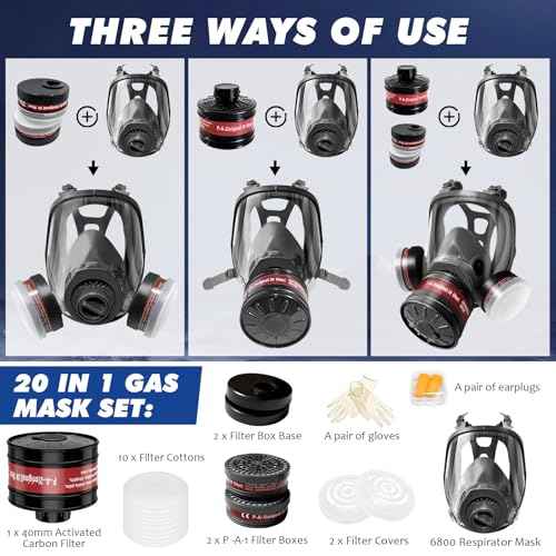 Full Face Gas Masks Survival Nuclear and Chemical, Reusable Full Face Respirator Gas Mask with Activated Carbon Filter