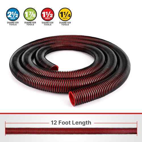 Shop-Vac Premium Universal Hose Plastic 12'X 1-7/8", Replacement Hose Compatible with Rigid, Dewalt, Husky, Craftsman, Bauer, Masterforce Vacuum Cleaners