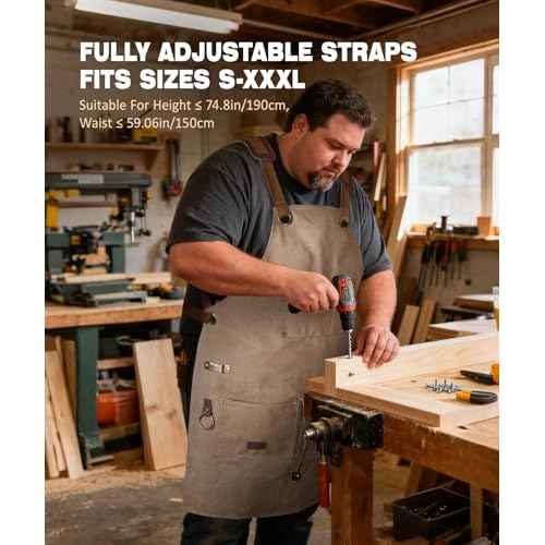 ARCFOX Woodworking Apron for Men - 16oz Soft Washed Canvas with 9 Pockets, Cross-Back Straps & Thick Pads - Adjustable S-XXXL for Mechanics, DIY Crafters - Comfort Focused Tool Apron
