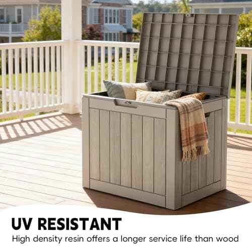 Outdoor Storage Box, 31 Gallon Deck Box Waterproof, Resin Patio Storage Bin for Package Delivery, Patio Furniture Cushion, Garden Tools, Pool Accessories, Weatherproof