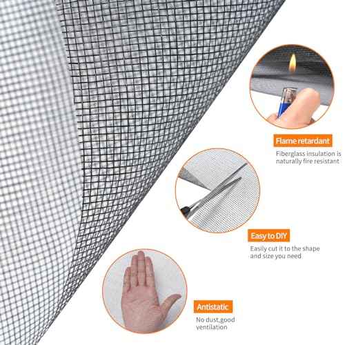Fiberglass Window Screen Roll 48¡± x 100¡¯ Easy to Use Black Replacement Window Screens for House Windows or Door