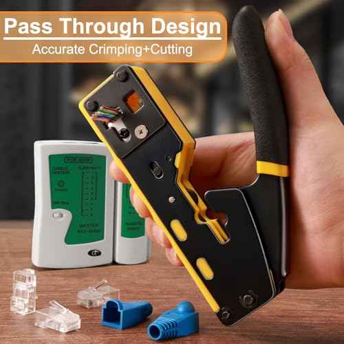 Pass Through RJ45 Crimp Tool Kit, RJ45 Ethernet Crimper Cat5 Cat5e Cat6 Crimping Tool Kit