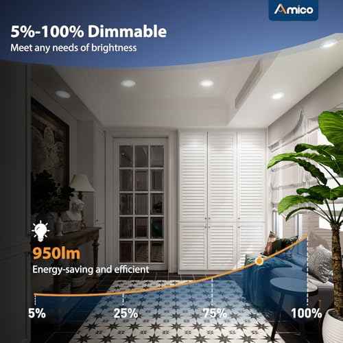 Amico 5/6 inch 5CCT LED Recessed Lighting 6 Pack, 12W=100W, 950LM Adjustable Can Lights, 2700K/3000K/4000K/5000K/6000K Selectable, Dimmable, IC & Damp Rated, Retrofit Installation - ETL & FCC