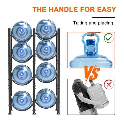 5 Gallon Water Bottle Holder for 8 Bottles, 4 Tiers Double Row Water Jug Holder, Detachable Heavy Duty Water Jug Stand, Water Jug Rack for Office, Kitchen, Garages, Restaurant, and Gym