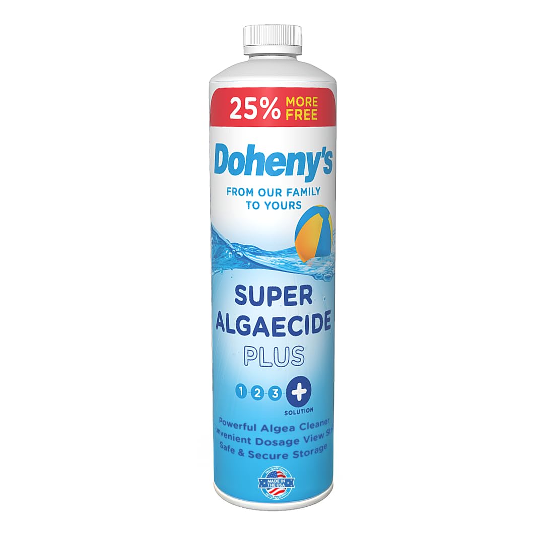 Doheny's Super Algaecide Plus | Pro-Grade | Effective Against Most Algae Types | 7.1% Chelated Copper (Reduces Staining) | Non-Foaming, No Clouding | Safe to Swim After Use | 4 x 40oz Bottles (160oz)