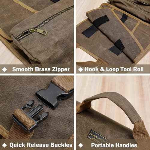 Multifunctional Tool Roll Bag | 16OZ Waxed Canvas Tool Carrier with 4 Pockets + 1 Detachable Roll - Portable Tool Organizer for Hammer Wrench Chisel | 27.5"x13.5" | Grey