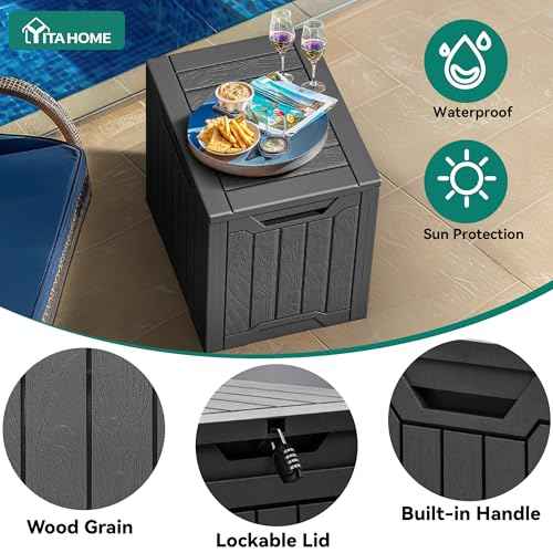 YITAHOME 31 Gallon Resin Deck Box Outdoor Storage Box and Waterproof Package Delivery Box with Lockable Lid for Patio Furniture, GardenTools, Pool Supplies, Black
