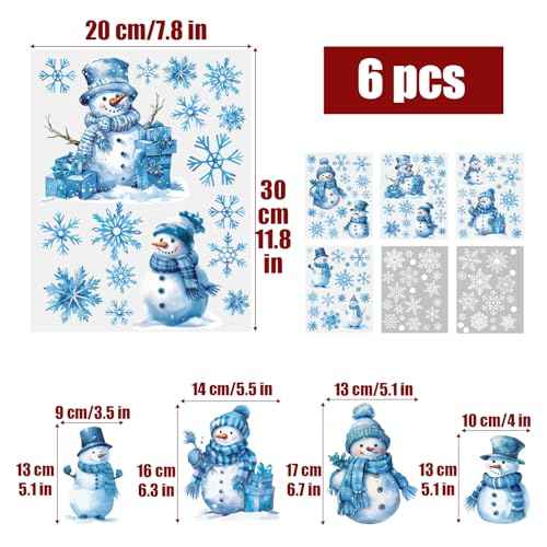6 Sheets Christmas Wall Decals Winter Snowman Snowflake Christmas Stickers Decals for Window Door Christmas Winter Wonderland Wall Decoration