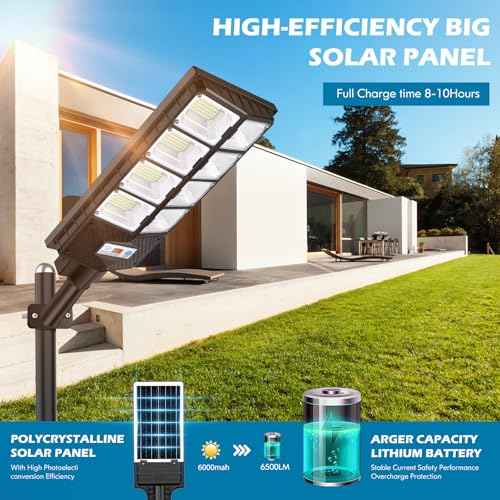 VUAA 2 Pack Solar Street Lights Outdoor Waterproof, 10000LM 448 LEDs Solar Parking Lot Lights Dusk to Dawn,Outdoor Flood Light with Motion Sensor and Remote Control for Area Lighting Yard, 6500K
