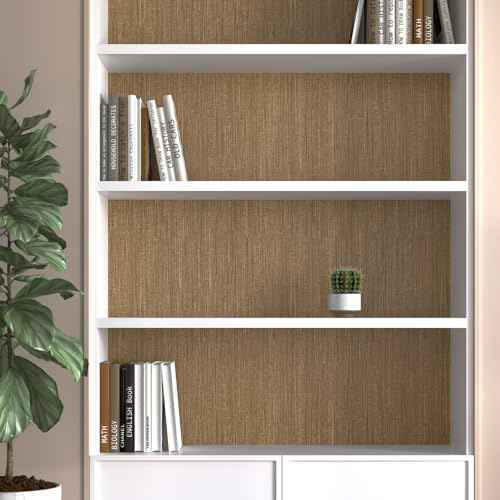 VaryPaper Bronze Brown Grasscloth Peel and Stick Wallpaper Textured Contact Paper for Cabinets Waterproof Grass Cloth Linen Wallpaper Self Adhesive Vinyl Paper for Bedroom Accent Walls 15.7''x78.7''