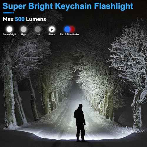 EDC Keychain Flashlight Rechargeable, 500 High Lumens Bright Small Flashlights Powerful with 9 Modes & Waterproof, Mini Clip on Pocket Flash light Magnetic for Camping, Fishing, Emergency, 2 Pack