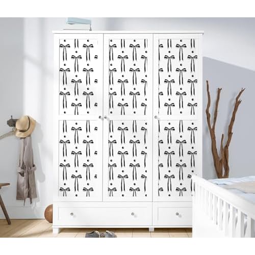 HAOKHOME Black Wall Paper Peel and Stick Modern Bow Ties Wallpaper Removable for Nursery Black/White Contact Paper 17.3in x 9.8ft
