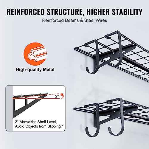 VEVOR Garage Shelving Wall Mounted, 1 x 4 ft Heavy Duty Shelves, 400 lbs Load Capacity Storage Rack Floating 2 Pack, Suitable for Shop, Shed, Storage, Black (LL1248)
