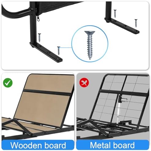 Bed Side Rail for Adjustable Bed, Screw Into Wooden Board Only, 17 inch Height for Mattress Less Than 10 Inches, 1 pc