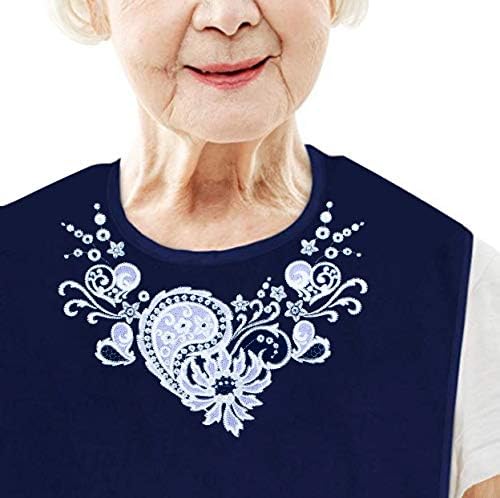 Women's Waterproof Adult Bib with Embroidered Design, Reusable, Washable (Lace Collar)