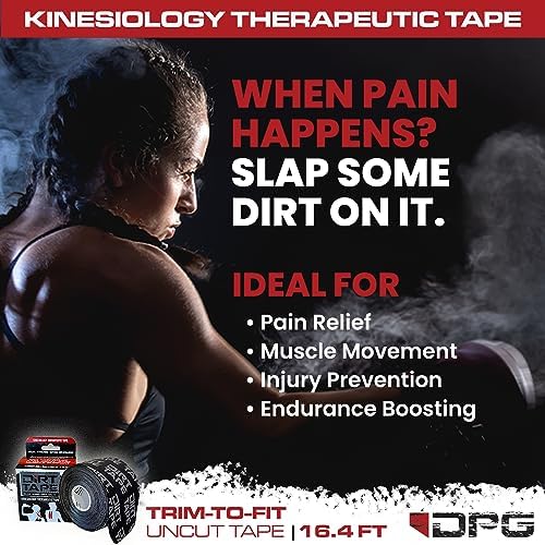 DIRT Tape-Athletic Kinesiology Tape-Muscle Pain Relief & Joint Support-Premium Elastic Cotton-Latex-Free-Water Resistant-Gym, Indoor & Outdoor Sports-Single Roll (16.4 ft)-Grey w/Logo