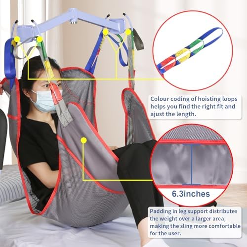 500lbs Mesh Full Body Sling for Lift - Patient Transfer Sling with Wide Pads for Elderly & Disabled,Compatible and Multi-Scene Transfer