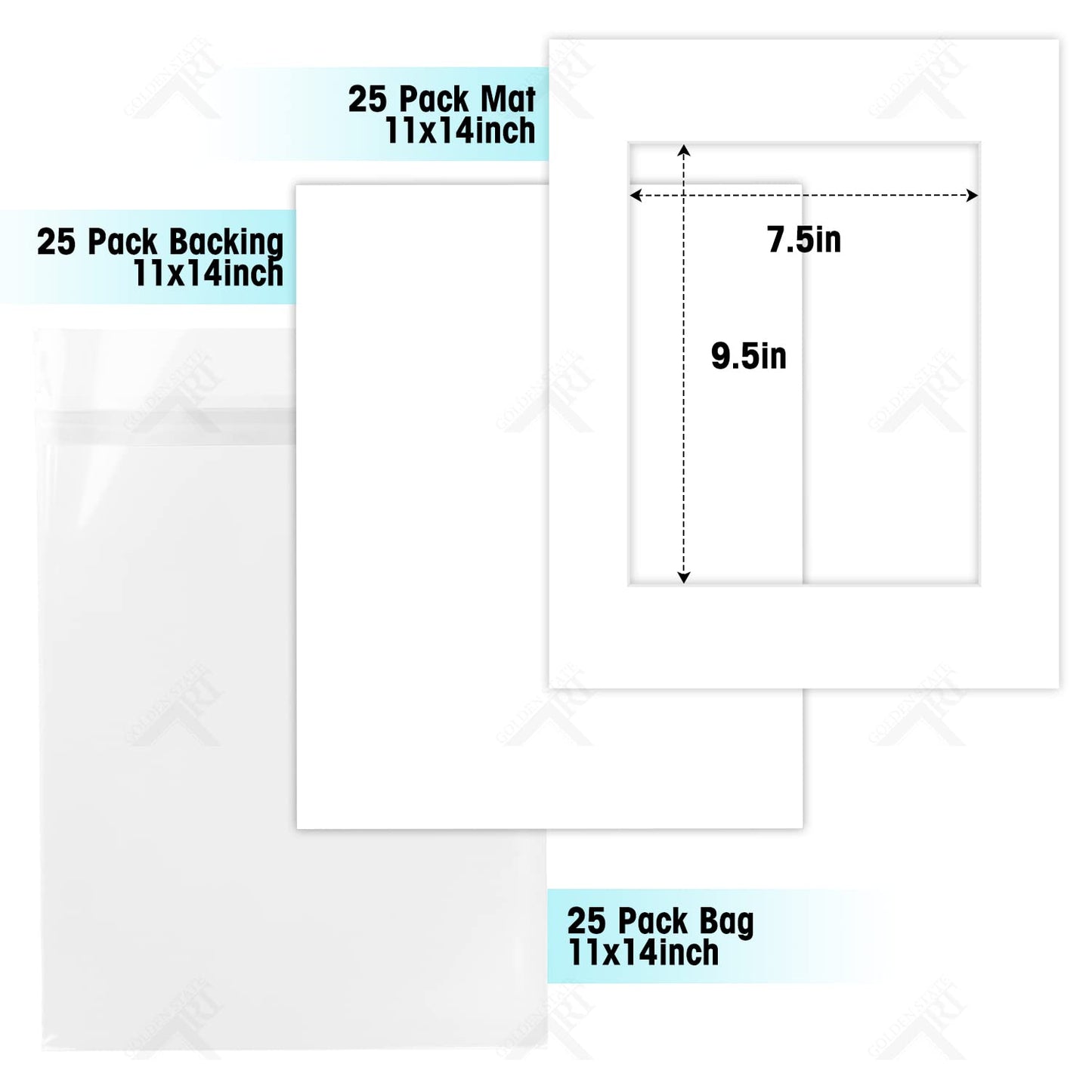 Golden State Art, Acid Free, Pack of 25, 11x14 White Picture Mats Mattes with White Core Bevel Cut for 8x10 Photo + Backing + Bags