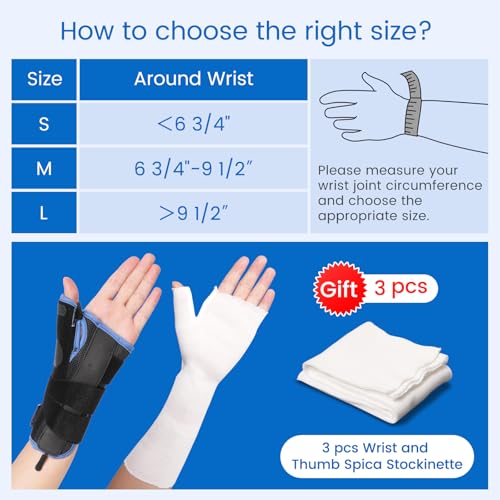 Velpeau Carpal Tunnel Wrist Brace with Thumb Support for Right and Left Hands, Thumb Spica Splint for De Quervain's Tenosynovitis, Sprain, Injuries, Tendonitis, Arthritis, Wrist Pain (Left Hand, L)