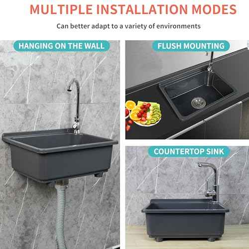 kitchen Single Bowl Utility Sink, Kitchen Wall-Mounted Sink 16.9 x 12.8 Inch With 1.26 inch faucet hole, Plastic rv sink for Home, Restaurant, Dorm, Garage, Bathroom,Laundry (grey, 16.9 * 12.8 * 7.1)