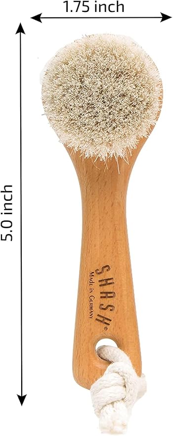 SHASH Since 1869 Hand Made in Germany - Sustainable Exfoliating Face Brush, Scrub Cleansing Brush, Exfoliates Skin to Help Reduce Flaking, Supports Glowing Complexion (Medium Horse Hair Bristle)
