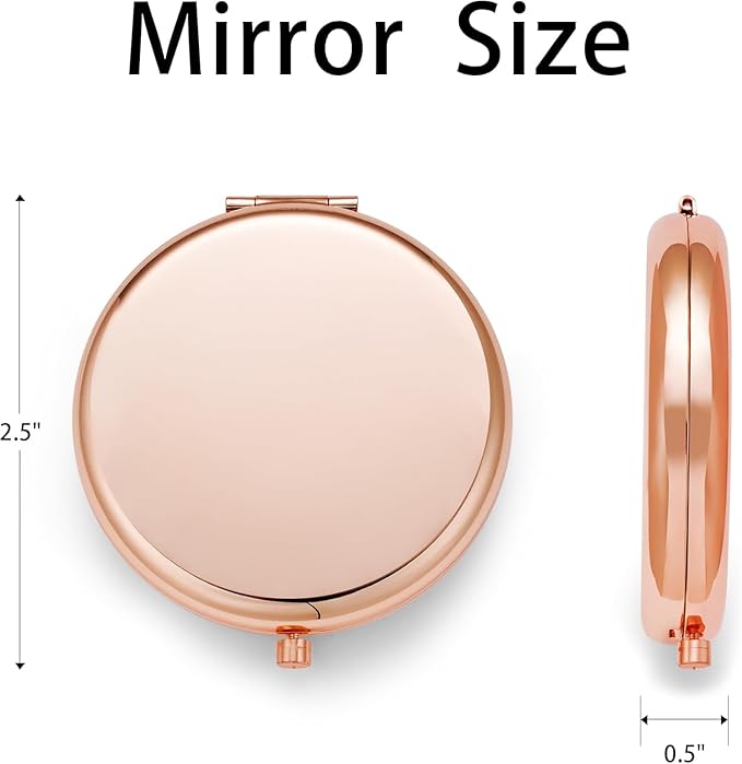 Compact Mirror for Purse, Metal Round Shell, Double-Sided 1X/2X Magnifying, Portable Travel Makeup Mirror, Mini Pocket Mirror, Rose Gold, 4 Packs