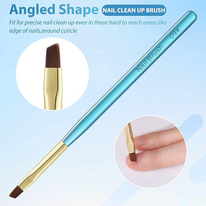 Metal Blue Nail Art Clean Up Brushes for Cleaning Polish Mistakes on the Cuticles, Acetone Resistant Nail Brush, Fingernail Cleaning Brushes for Nail Art and Designs (Round&flat&Bevel)