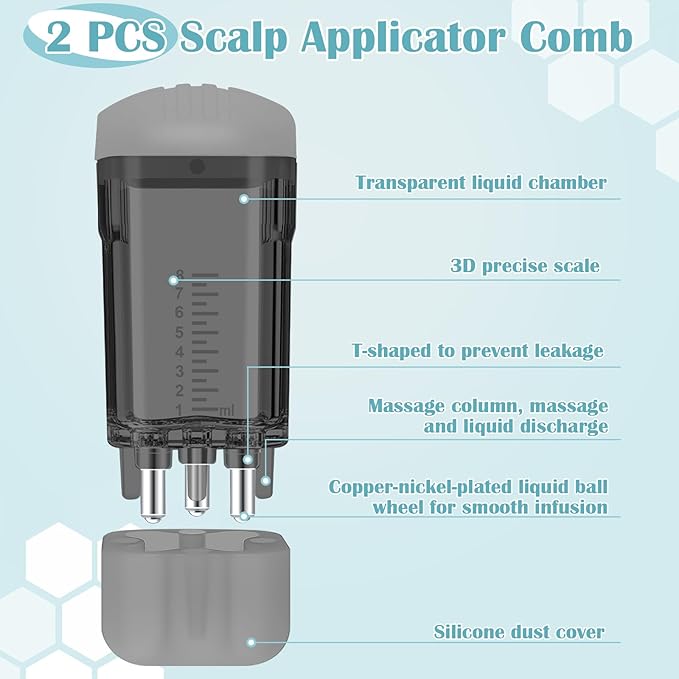 2 PCS Minoxidil Applicators with Cleaning Brush and Dropper, Anglecai Scalp Applicator Comb for Hair Oil Applicator Brush, Minoxidil Brushes for Scalp Applicator Comb for Hair Growth