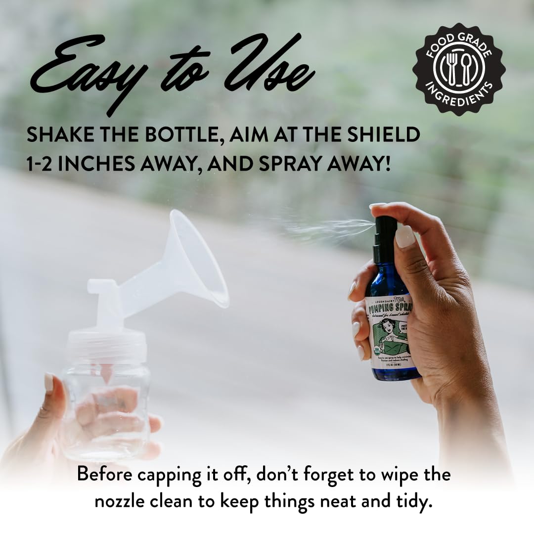 Legendairy Milk Pumping Spray 4 oz., Helps Sore Nipples & Clogged Ducts, Organic Lubricant for Breast Shields and Flanges, Vegan Breast Pump Spray, Natural & Lanolin-Free, Made in USA