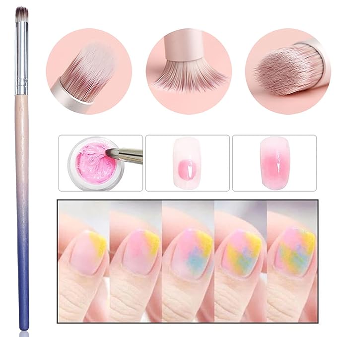 6Pcs Ombre Nail Brush and French Tip Brush, Half Moon Shape French Brush for Nails Acrylic Nail Art Brushes Ombre Nails Painting Pen Brushes French Manicure Brush Nail Tool