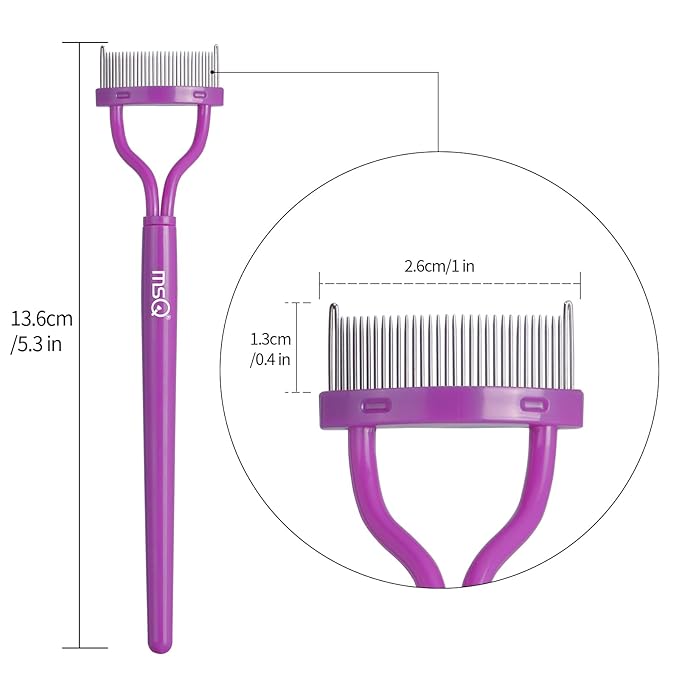 Eyelash Comb Eyebrow Brush MSQ Eyelash Separator Mascara Applicator Eyelash Definer With Comb Cover Arc Designed Cosmetic Brushes Tool (Purple)