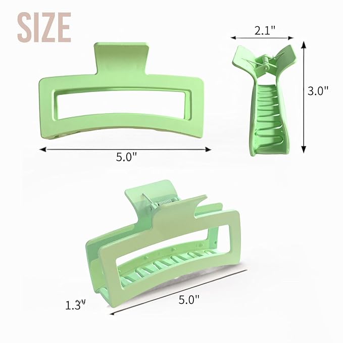 5 Inche Gradient Green Extra Large Claw Clips for Thick and Long Hair, 4 Pack Xl Jumbo Oversized Matte Non-slip Rectangle Hair Clips for Women, Big Strong Hold Jaw