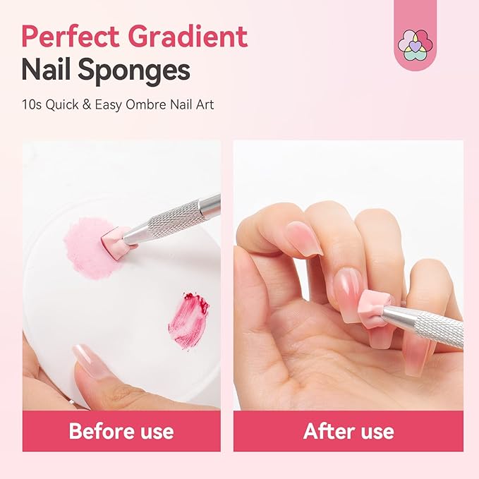SAVILAND 100PCS Nail Sponges for Ombre: Pink Nail Art Sponges With Grabbing Pen Ombre Nail Sponge Gradient Nail Tools Aura Nails Ombre Nail Brush Professional Home DIY Nail Art Salon