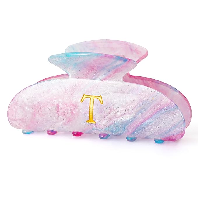 Gifts for Women Teacher,Hair Clips | Large Hair Claw for Girls - Teen Girl Cute Trendy Stuff Initial Hair Clips Personalized Hair Claws - Lavender,T