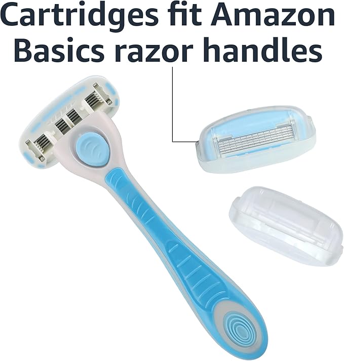 Amazon Basics 5-Blade Extra Smooth Razor for Women with Moisturizing Strips, Handle, 2 Cartridge Refills & Shower Holder (Previously Solimo)