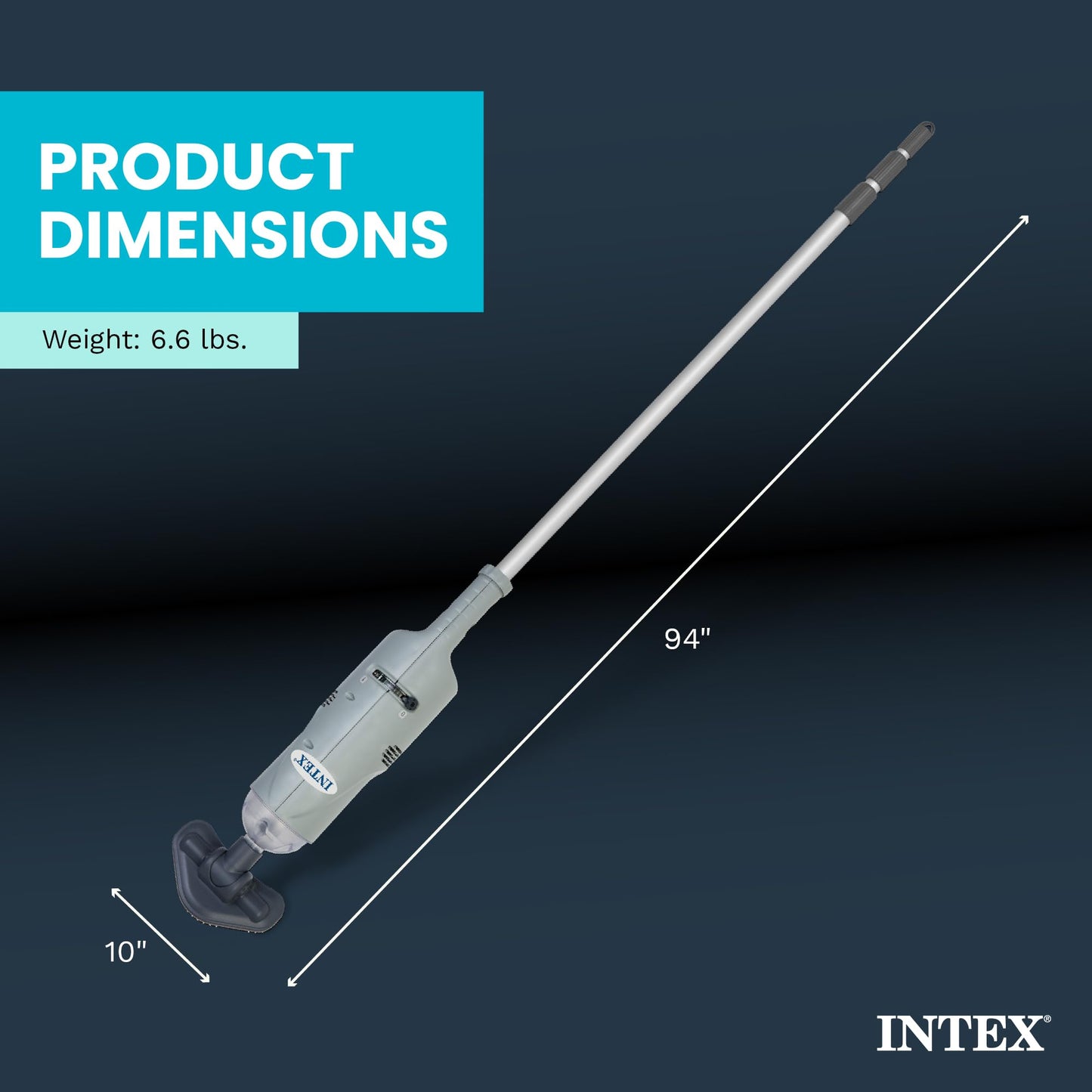 INTEX Rechargeable Handheld Pool Vacuum Cleaner with 94” Telescoping Pole, 2 Brush Heads, & Shaft Adapter for PureSpas & Pools