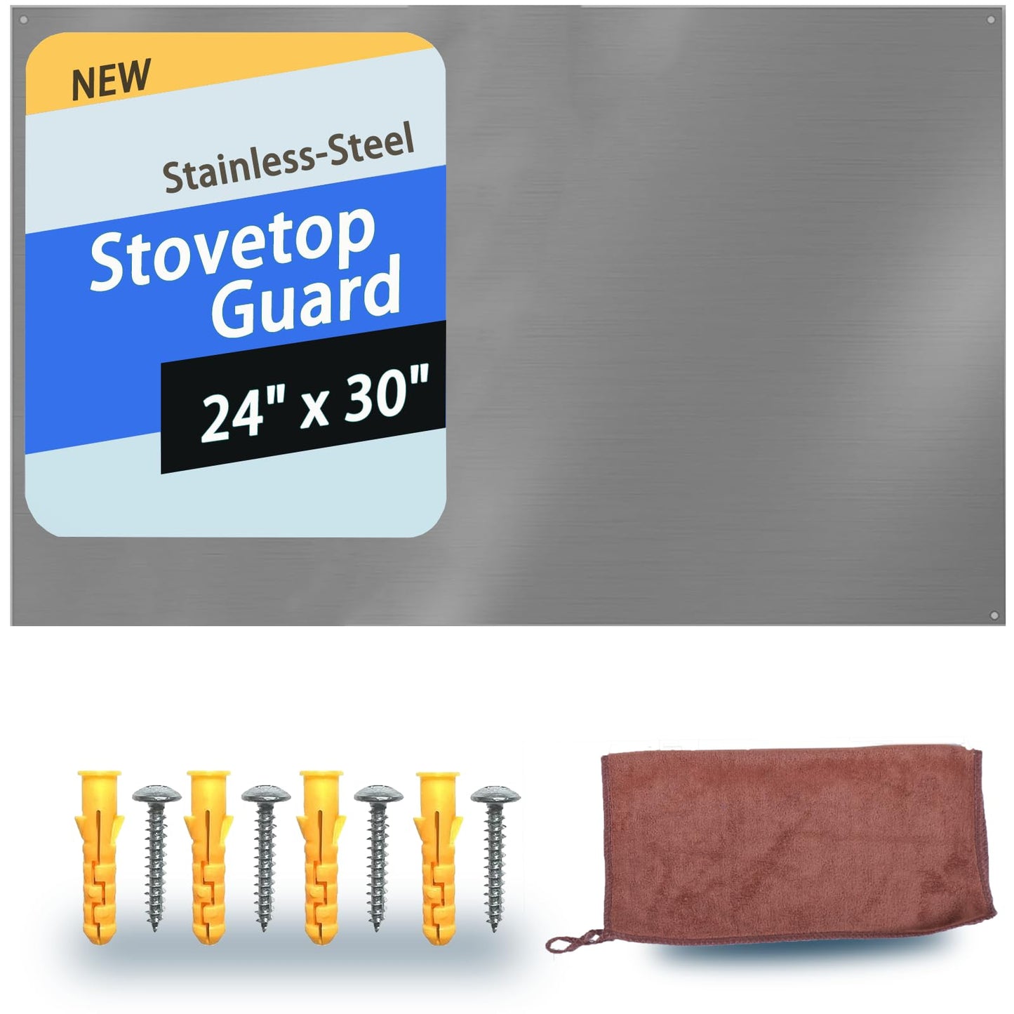 SHACO 24x30 Inch Stainless Steel Backsplash for Stove, Metal Panel Splatter Guard for Stovetop with Microfiber Towel, Pre-drilled Hole and Matching Screw for Easy Installation (30" x 24")