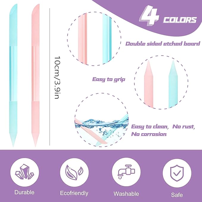 4Pcs Glass Cuticle Pusher, heemeei Dual-Ended Manicure Stick, Crystal Cuticle Pusher Glass File, Professional Precision Filing Cuticle Remover, Manicure Pedicure Tools for Nails and Cuticles CareÃ¢ÂÂ¦