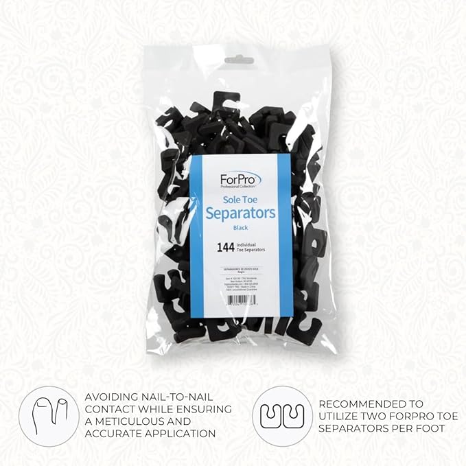 ForPro Sole Toe Separators - Black Luxurious Foam Separators - Individual Toe Separators for Pedicures â€“ 144-Count