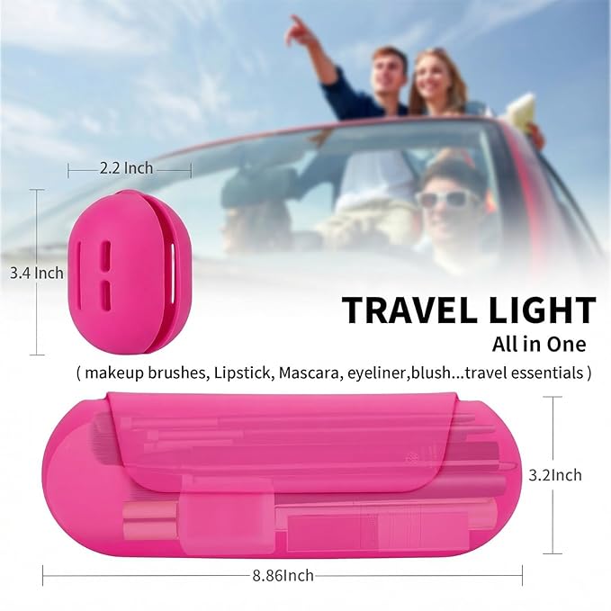 2 IN 1 Silicone Makeup Brush Holder with Beauty Make Up Sponge Holder Case：Soft Portable Cosmetic Face Brushes Holder with Upgrade Anti-Fall Out Magnetic Closure - Babbie Pink