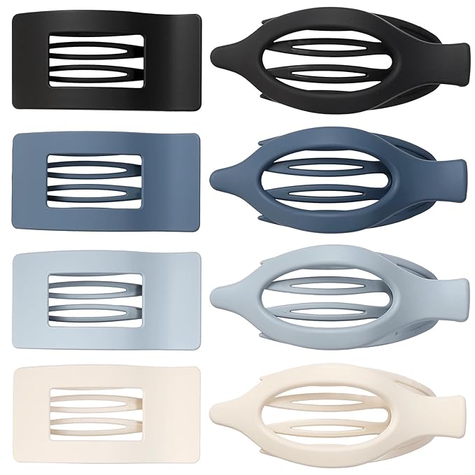 8Pcs French Flat Hair Clips for Women 2 Styles Claw Clips for Girls Matte Flat Hair Claw Clips for Thin and Thick Hair Large Non-slip Strong Hold Hair Accessories for Women (Blue)