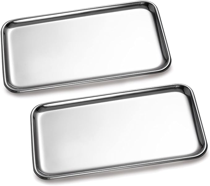 IMEEA Small Stainless Steel Tray, SUS304 Stainless Steel Vanity Tray for Jewelry, Perfume, Keys, Compact Bathroom Countertop Organizer, 8 x 4.64 Inch