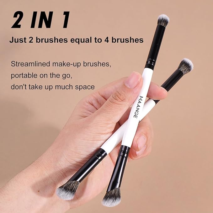 MAANGE 3 PCS Foundation Contour Conceal Brush Set, Makeup Brushes, Eyeshadow Concealer Brushes, Double Sided Blending Eyebrow Brush Professional Face brushes Set Tools, For Liquid, Cream, Loose Powder
